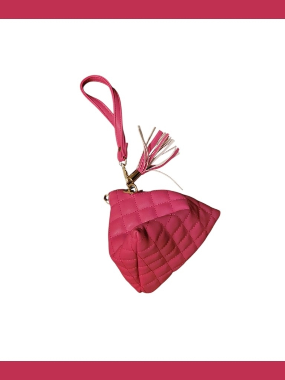 Quilted Pink Wristlet Clutch with Tassel Strap